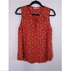 fun 2 fun Red floral sleeveless blouse womens size M